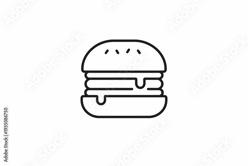 A simple line drawing of a hamburger on a blank background from a straightforward front view