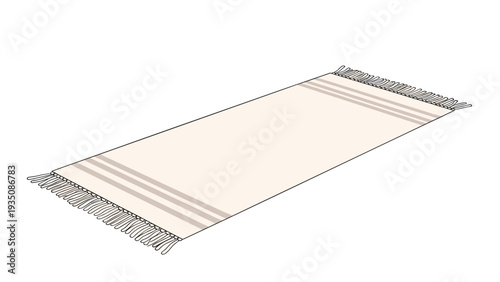 Simple beige rectangular rug with horizontal stripes and fringed edges on a clean white background for interior decor.