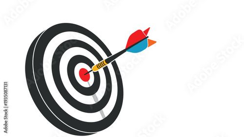 Illustration of a bullseye target with a colorful dart hitting the exact center against a clean and minimal white background.