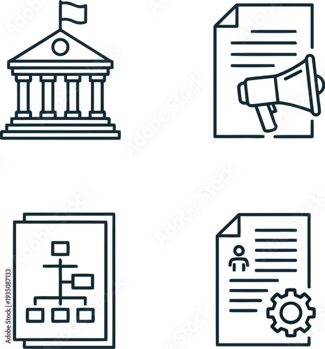 Business and government administration thin line icons set for infographicsdobe Illustrator Artwork