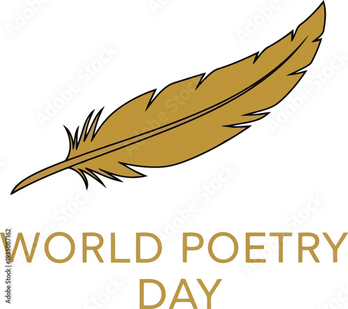 Golden Feather Icon with World Poetry Day Text for Literary Celebration and Event Promotion