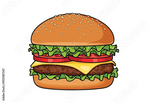 A cheeseburger with lettuce tomato.