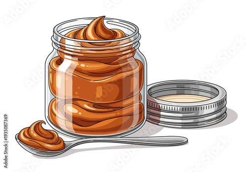 A jar of caramel sauce.