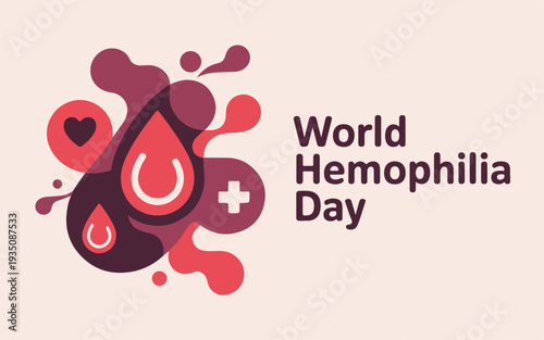 World hemophilia day awareness campaign with red blood drop symbol and medical icons on light background