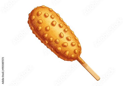 Corn dog on a stick snack.