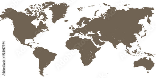 A professional vector illustration of a global world map on a white background featuring detailed continents and countries for travel, geography, and business design