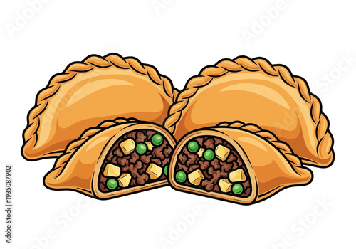 Empanadas with savory meat filling inside.