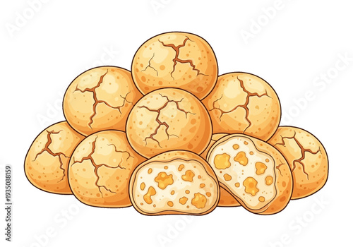 Pile of cracked cheese balls stacked.