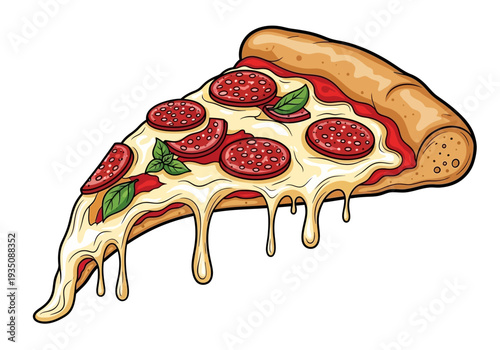 Slice of melted cheese pepperoni pizza.