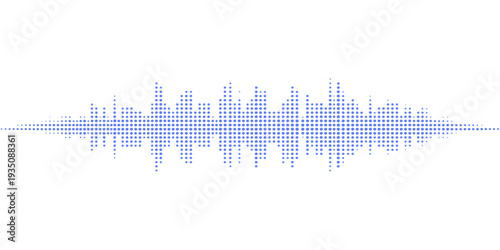 Blue sound wave technology illustration featuring a business finance chart and city skyline silhouette with a music equalizer bar over a blue skyscraper wave background
