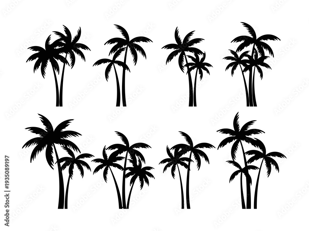 Obraz premium Palm Tree Silhouettes Black Vector Illustration