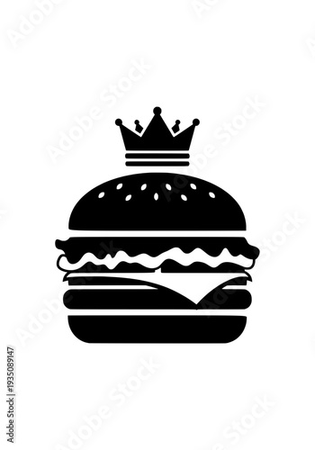 A regal burger illustration featuring a crown on a bun with layers and sesame seeds