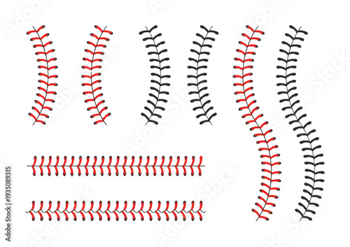 Stitch Border Set Elegant Red Black Vector Illustration