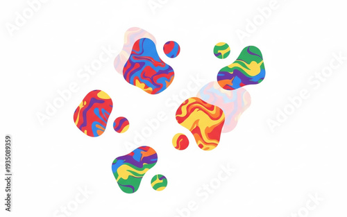 Vibrant abstract shapes in a colorful arrangement, viewed from directly above, showcasing a dynamic composition