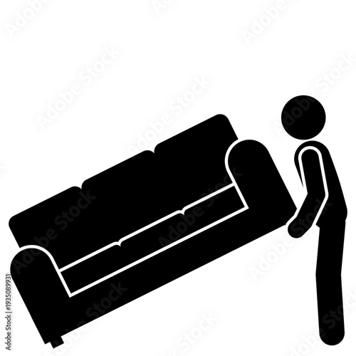 Stick figure lifting heavy sofa furniture