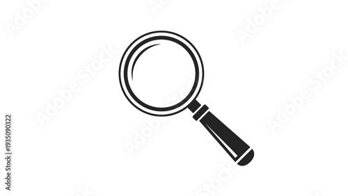Minimalist black magnifying glass icon shown at a diagonal angle, a classic symbol for searching, investigating, and finding data.