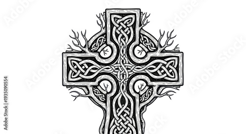 Celtic Cross with Tree of Life Design - Intricate Knotwork Symbol