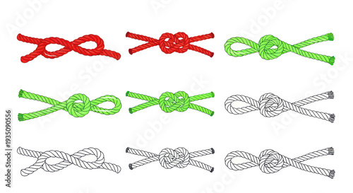 Colorful Rope Knots Collection: Red, Green, and Black and White Designs