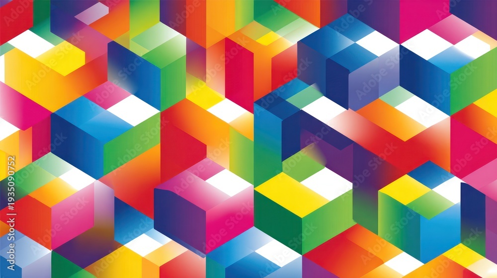 Obraz premium Vibrant Abstract Geometric Isometric Cubes Pattern Background with Bright Gradient Colors