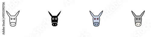 Donkey head animal icon set. Domestic farm mule and livestock symbol. Vector Illustration.