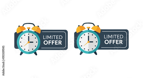 Two vibrant alarm clocks display a limited time offer emphasizing urgency and scarcity with a striking silhouette high quality professional detailed