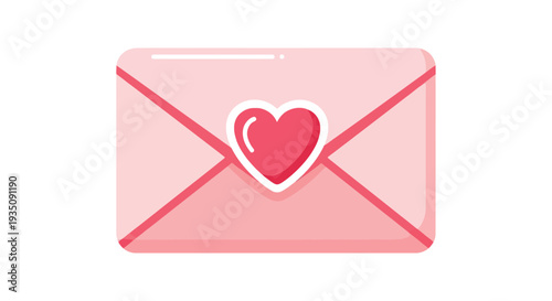 A pink envelope with a red heart design symbolizing love and affection presented as a flat silhouette high quality professional detailed