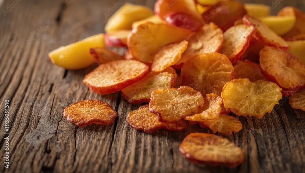 Fototapeta premium numerous apple chips made from sliced fruit