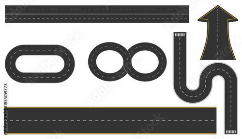 Asphalt road set with perspective view