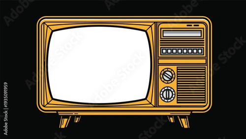 Classic vintage television set from the mid-twentieth century with a blank white screen and wooden casing on black.