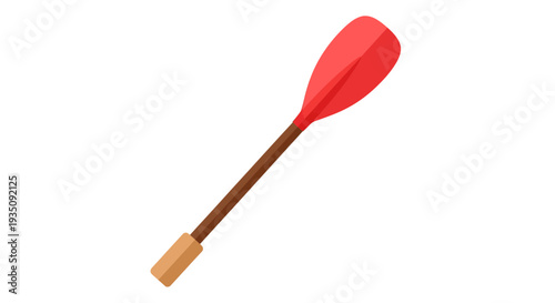 Red Paddle Vector Illustration, Flat Design, for Kayaking and Boating, Isolated on White Background