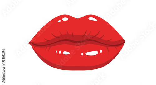 Red Lips Vector Illustration, Glossy Effect, Beauty and Fashion Concept, Isolated on White Background