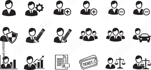 Black and white business set with people and symbols business black and white people business symbols