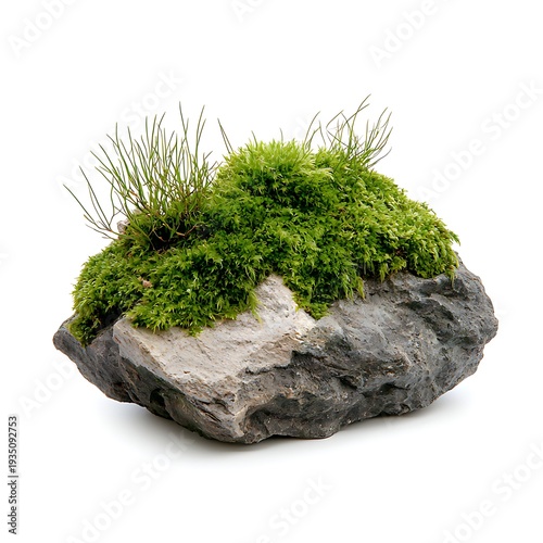 Green Moss and Grass on a Textured Rock with Natural Elements for Beautiful Decor
