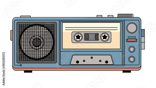Vintage blue boombox radio with an integrated cassette tape player and various control buttons in a classic retro design style.
