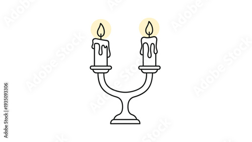 Elegant silver candelabra holding two lit candles with melting wax and a warm glow isolated on a clean white background.