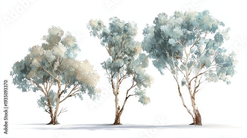 Minimalist eucalyptus grove illustration, isolated on white space