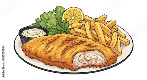 Traditional British Fish and Chips Vector Illustration