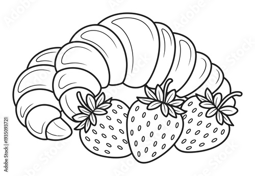 Black and White of Croissants and Strawberries