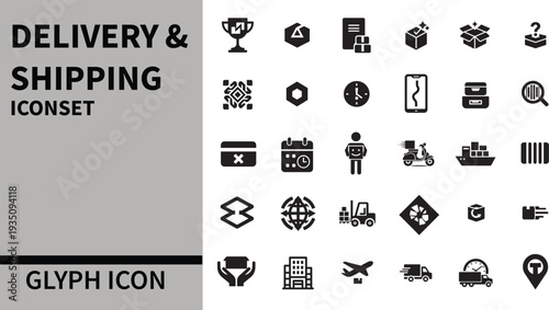 Delivery & Shipping Glyph Icons Set – A Complete Collection of Shipping, Logistics, and E-commerce Symbols