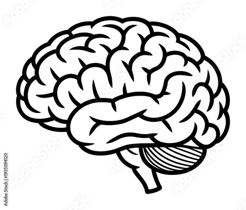 Simple Black and White Line of a Human Brain