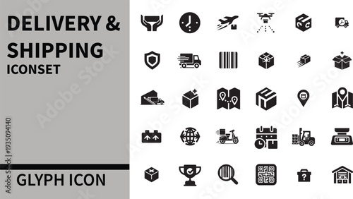 Delivery & Shipping Glyph Icons Set – A Complete Collection of Shipping, Logistics, and E-commerce Symbols