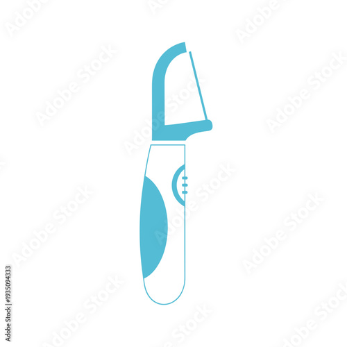 Blue and white tooth flosser tool isolated on a plain white background, showcasing modern dental hygiene design with ergonomic handle and angled head