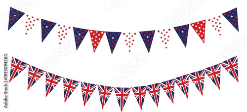 United Kingdom Union Jack Flag Bunting Garland Set with Red White Blue Party Pennants and Star Decorations for British Celebration Events