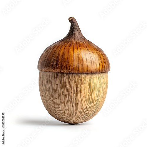 Single Wood Carved Acorn with Detailed Pattern on a White Background for Art Decoration