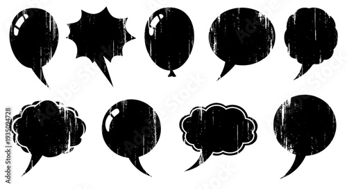 Grunge Speech Bubbles and Balloon Silhouettes, Comic Style
