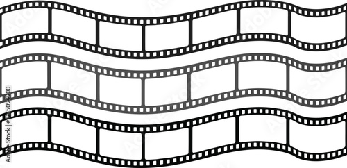 Wavy Film Strip Frames Vector Set with Black and Gray Cinematic Reel Borders for Movie, Video, Photography, and Media Design
