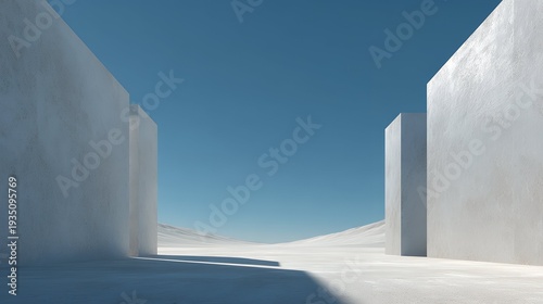 Minimalist White Structures in a Desert Landscape