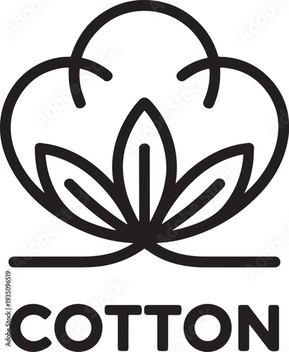 Simple line art illustration of a cotton plant bud with the word cotton below it isolated on transparent background