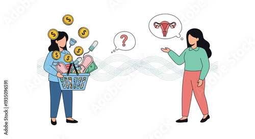 Illustration depicting financial and medical concerns surrounding women s reproductive health shown in a flat style silhouette high quality professional detailed modern