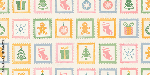 Festive christmas patterns with gingerbread men trees and stockings